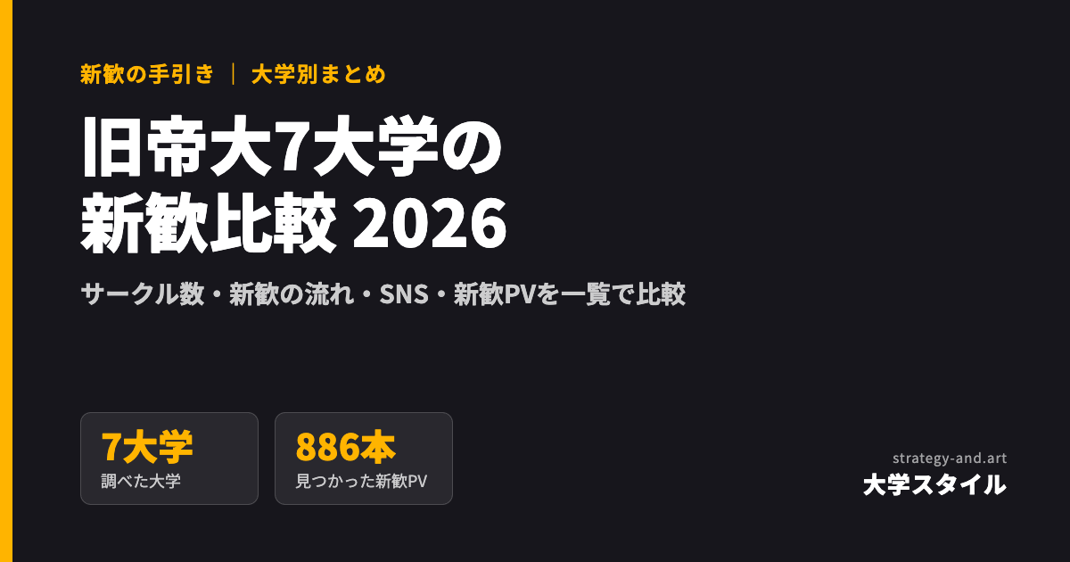 旧帝大7大学の新歓比較2026｜サークル数・新歓の流れ・SNS・新歓PVを一覧で比較